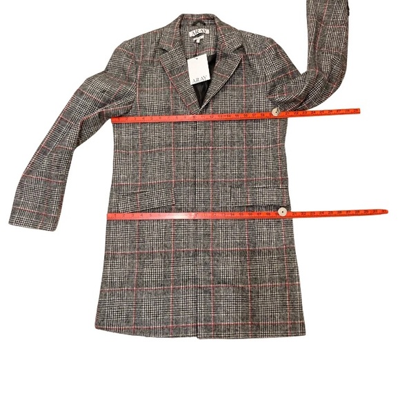 BNWT ARAY Mens Womens Unisex Plaid/Black & White Check Tweed Overcoat UK LARGE - Picture 13 of 13